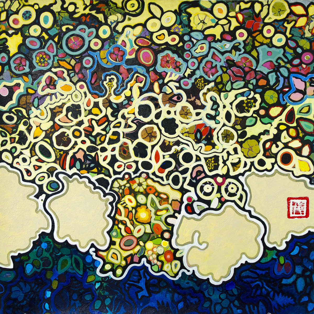 FOUR ISLANDS (CROSSECTION SERIES) acrylic on 300 lb. Lanaquarelle 36”x36” 2012